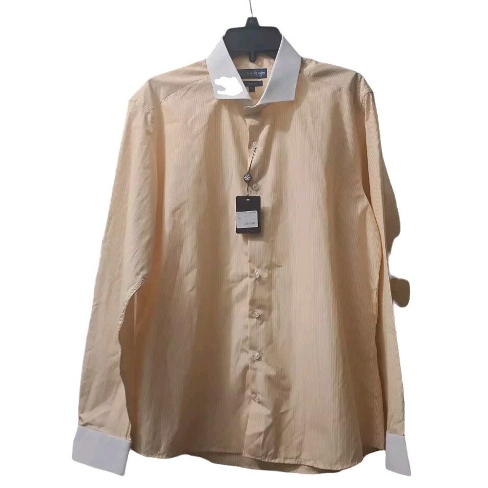 Paul Le‎ Guen Mens Slim Fit XL Peach Stripe Dress Shirt White Collar Cuffs